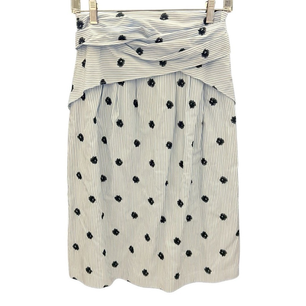 White and Blue Ruched Pencil Skirt Knee-Length